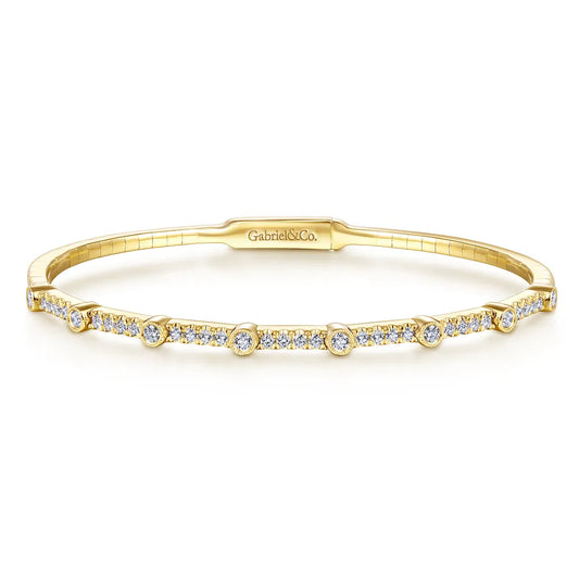 Gabriel & Co., 14K Yellow Gold Bezel Station Diamond Bangle