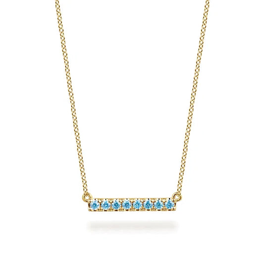 Gabriel & Co., 14K Yellow Gold Blue Topaz Bar Necklace