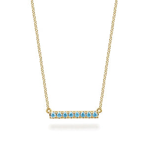 Gabriel & Co., 14K Yellow Gold Blue Topaz Bar Necklace