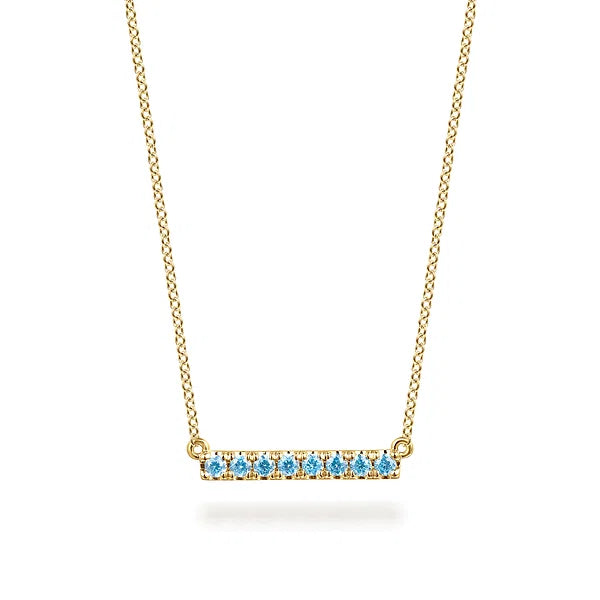 Gabriel & Co., 14K Yellow Gold Blue Topaz Bar Necklace