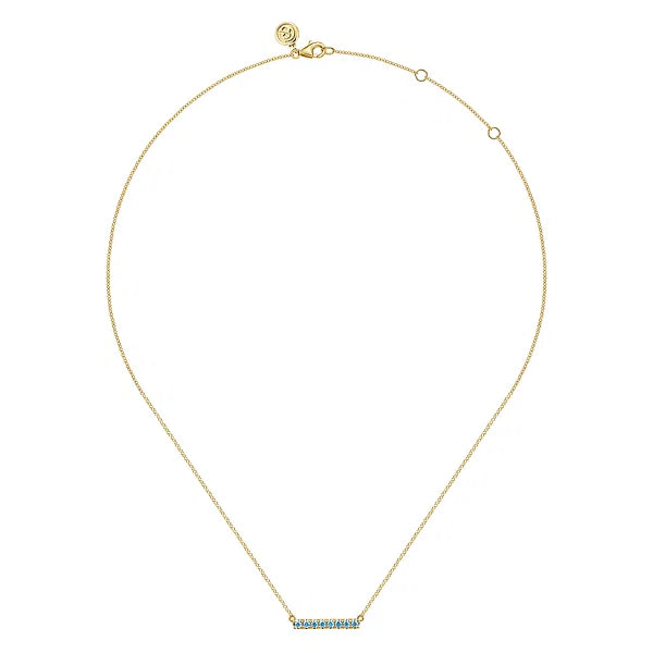 Gabriel & Co., 14K Yellow Gold Blue Topaz Bar Necklace