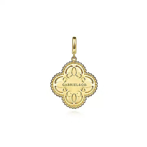 Gabriel & Co., 14K Yellow Gold Bujukan & Diamond Cut Diamond Clover Medallion Pendant