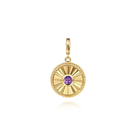 Gabriel & Co., 14K Yellow Gold Bujukan Amethyst Medallion Pendant With Detachable Bail