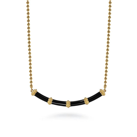 Gabriel & Co., 14K Yellow Gold Bujukan Bar Necklace with Black Enamel