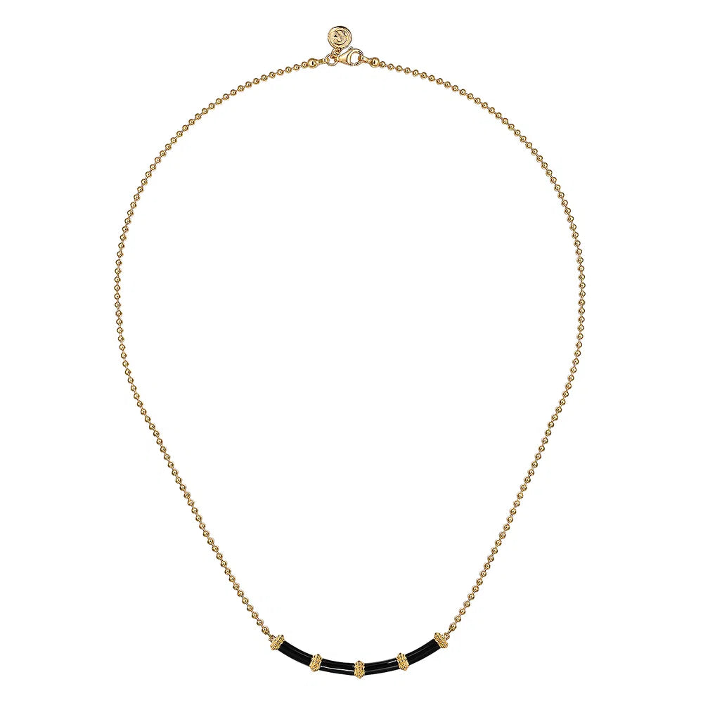 Gabriel & Co., 14K Yellow Gold Bujukan Bar Necklace with Black Enamel