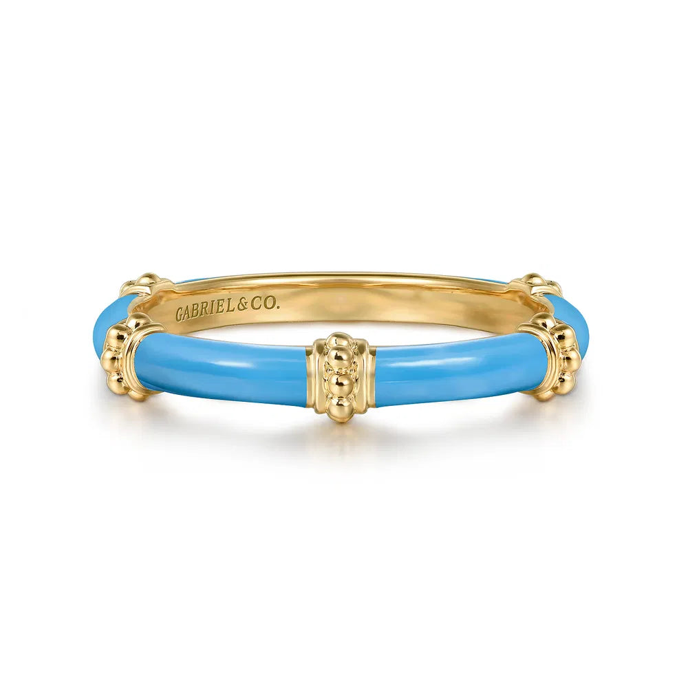 Gabriel & Co., 14K Yellow Gold Bujukan Bar Split Stackable with Dusk Blue Enamel