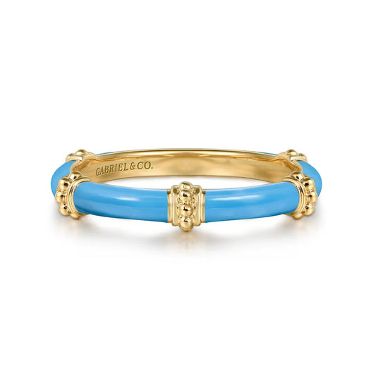 Gabriel & Co., 14K Yellow Gold Bujukan Bar Split Stackable with Dusk Blue Enamel