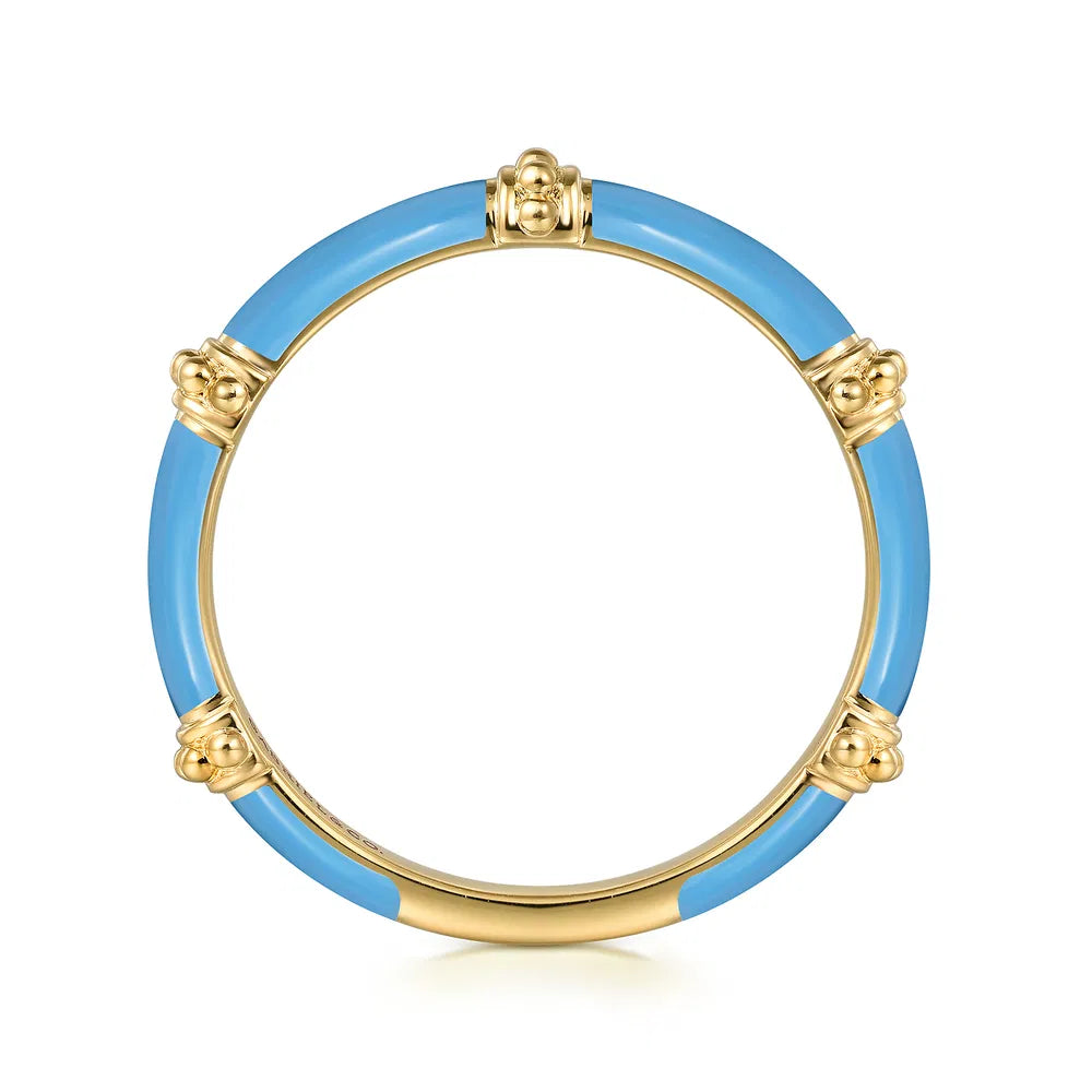 Gabriel & Co., 14K Yellow Gold Bujukan Bar Split Stackable with Dusk Blue Enamel