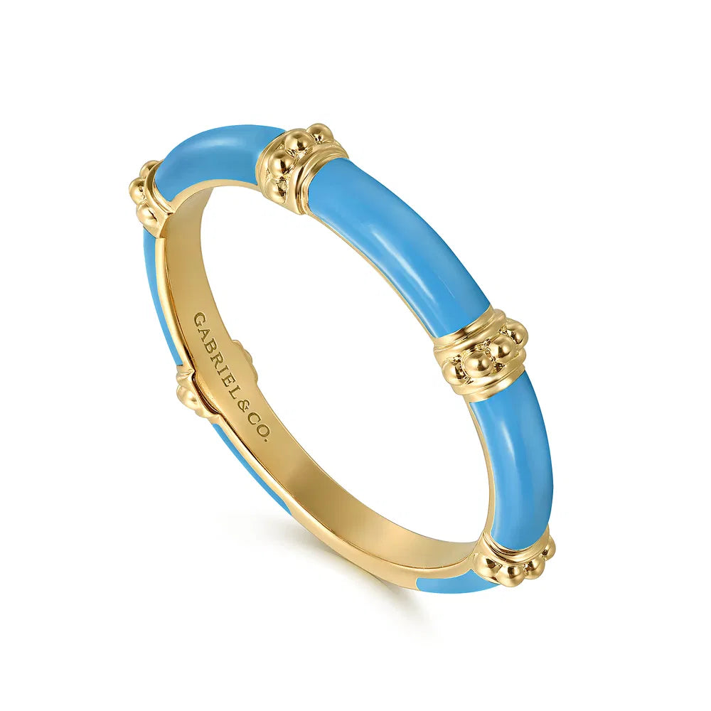 Gabriel & Co., 14K Yellow Gold Bujukan Bar Split Stackable with Dusk Blue Enamel