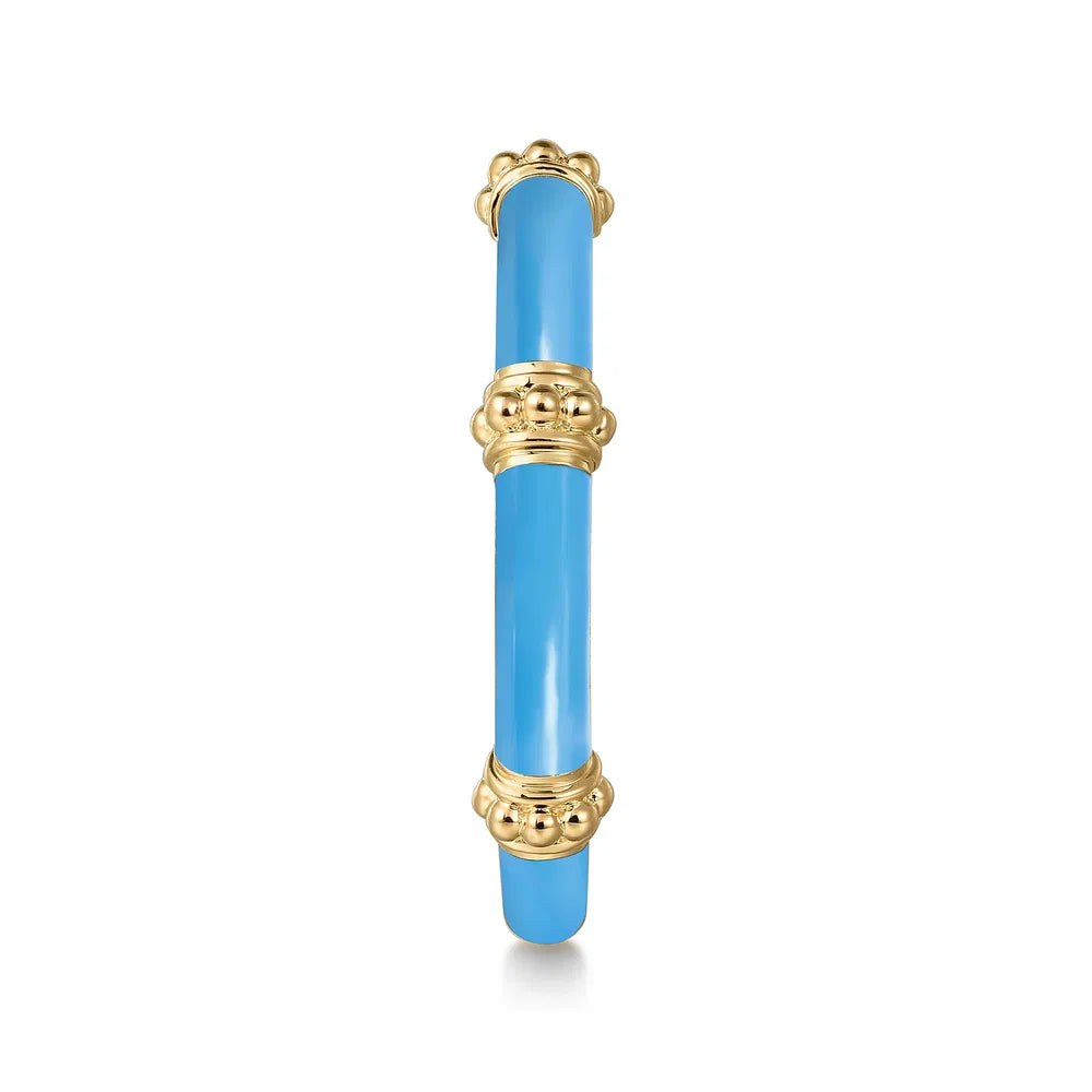 Gabriel & Co., 14K Yellow Gold Bujukan Bar Split Stackable with Dusk Blue Enamel