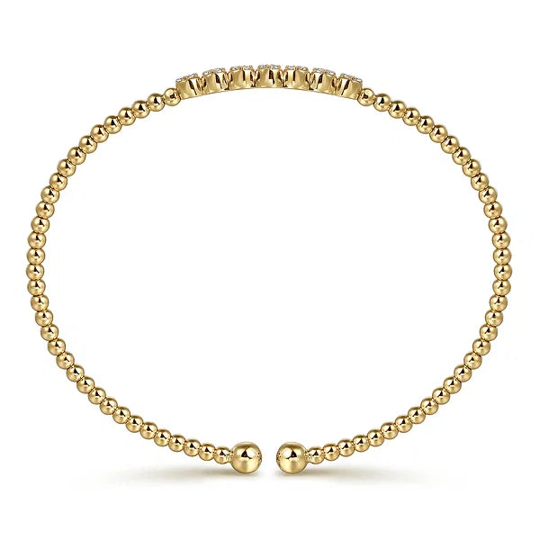 Gabriel & Co., 14K Yellow Gold Bujukan Bead Cuff Bracelet with Cluster Diamond Stations