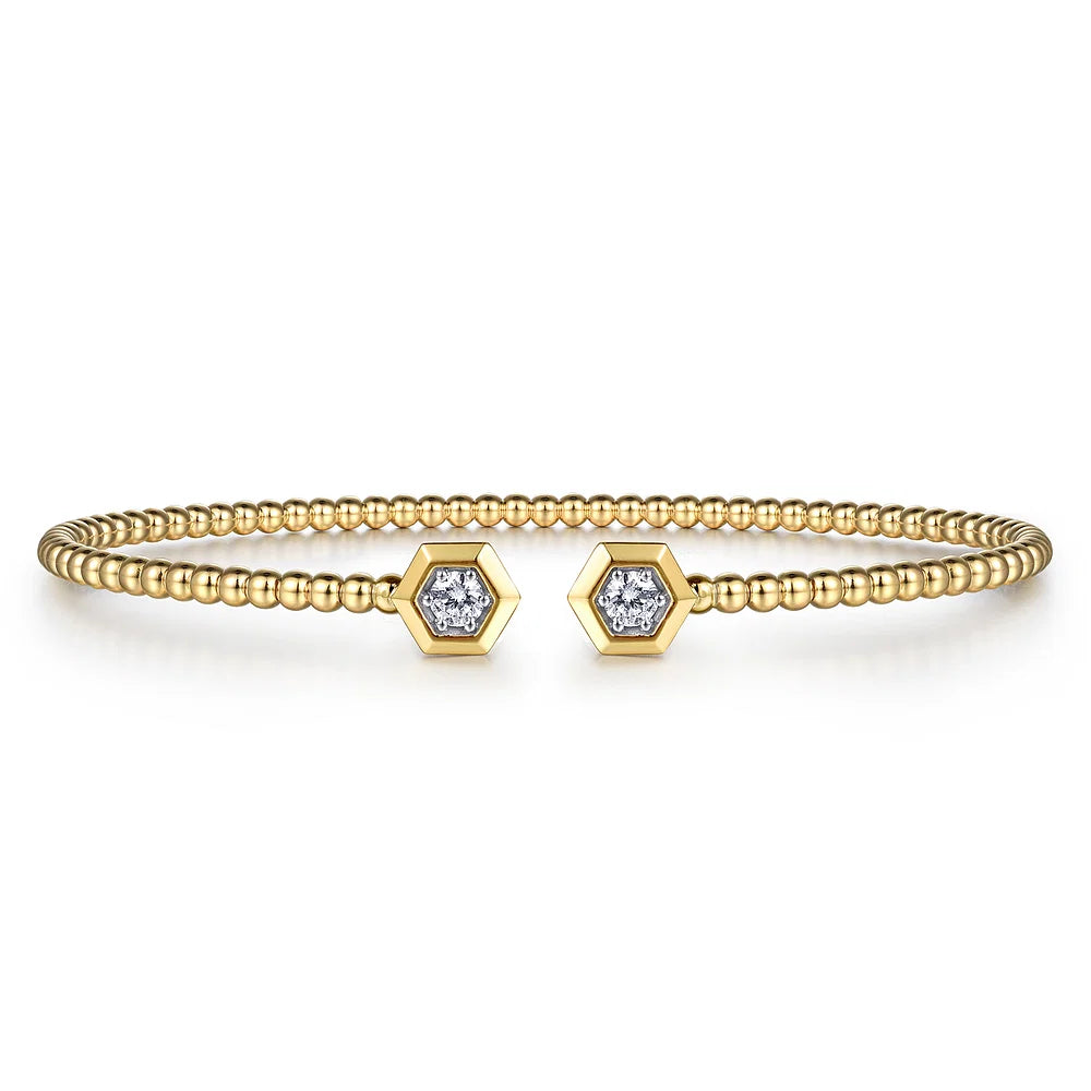 Gabriel & Co., 14K Yellow Gold Bujukan Beads and Diamond Split Bangle Bracelet