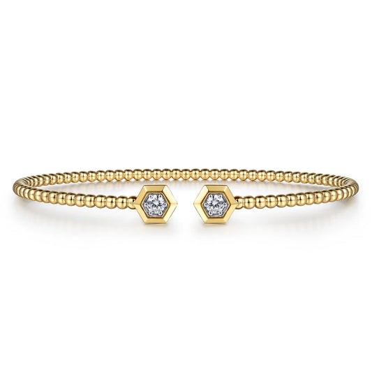 Gabriel & Co., 14K Yellow Gold Bujukan Beads and Diamond Split Bangle Bracelet