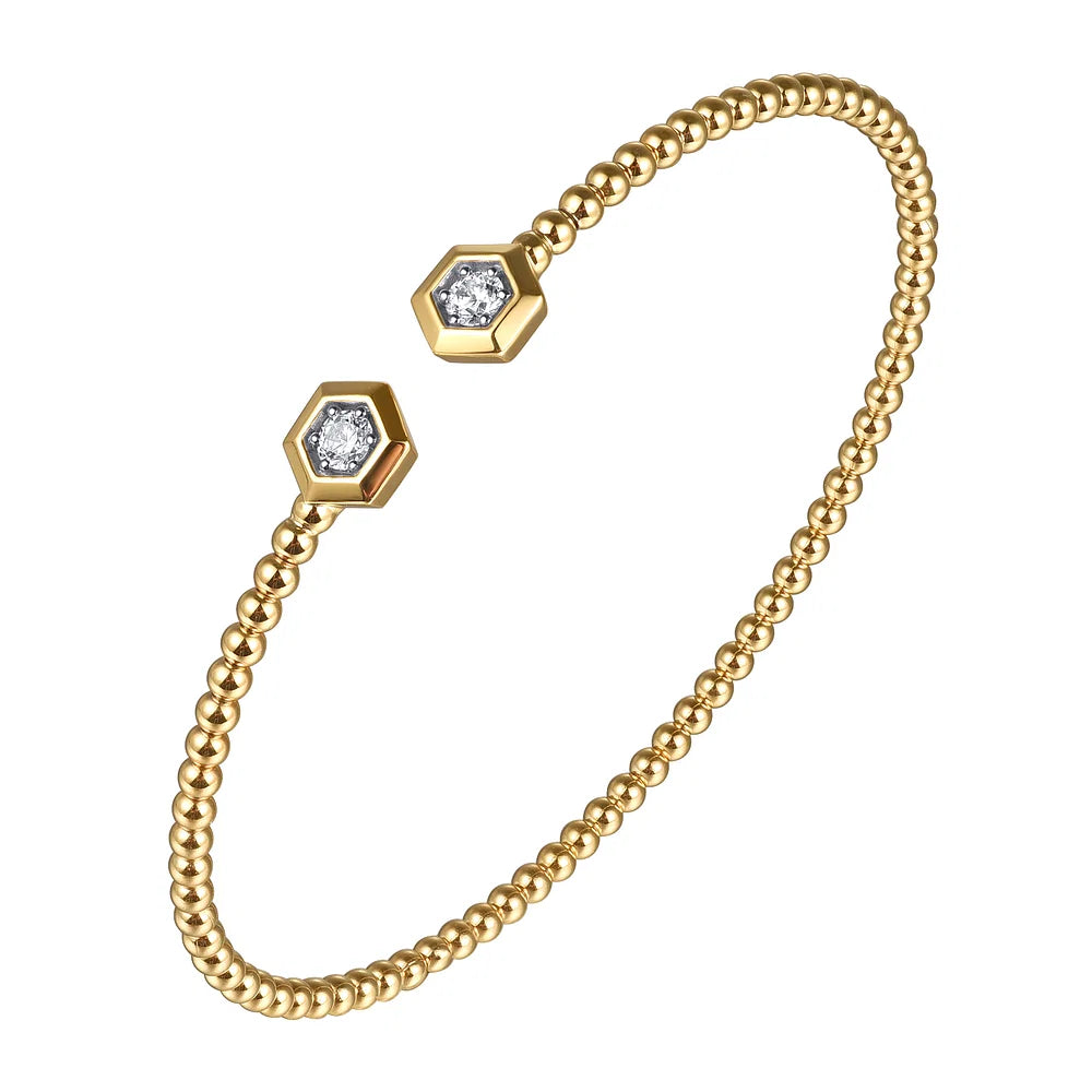 Gabriel & Co., 14K Yellow Gold Bujukan Beads and Diamond Split Bangle Bracelet