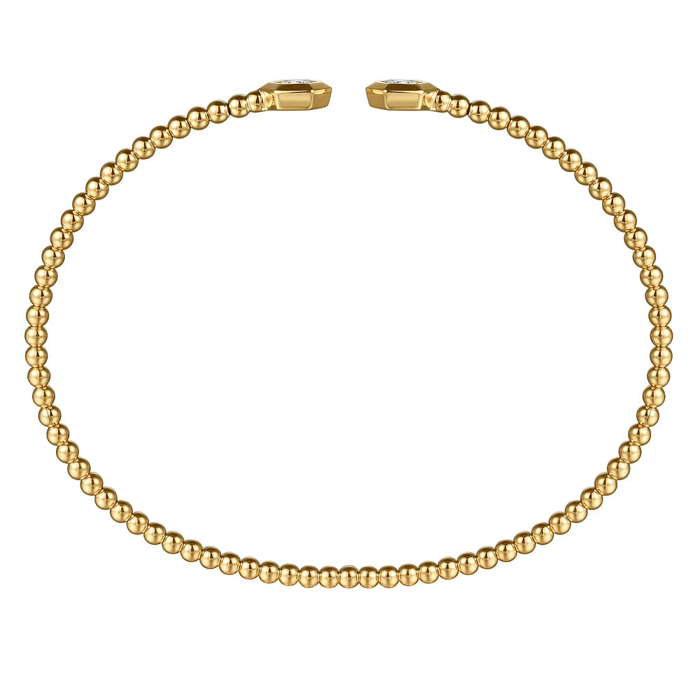 Gabriel & Co., 14K Yellow Gold Bujukan Beads and Diamond Split Bangle Bracelet