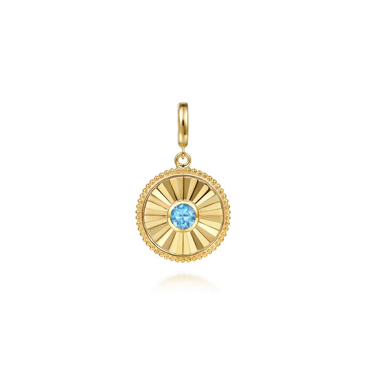 Gabriel & Co., 14K Yellow Gold Bujukan Blue Topaz Medallion Pendant With Detachable Bail