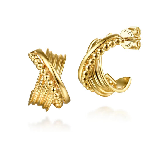 Gabriel & Co., 14K Yellow Gold Bujukan Criss Cross J Hoop Earrings