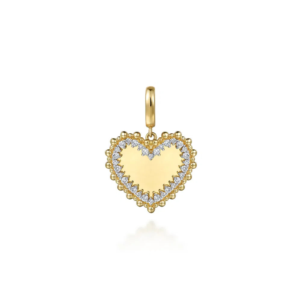 Gabriel & Co., 14K Yellow Gold Bujukan Diamond 18mm Heart Medallion Pendant With Detachable Bail