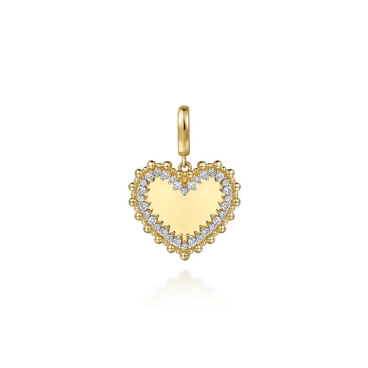 Gabriel & Co., 14K Yellow Gold Bujukan Diamond 18mm Heart Medallion Pendant With Detachable Bail