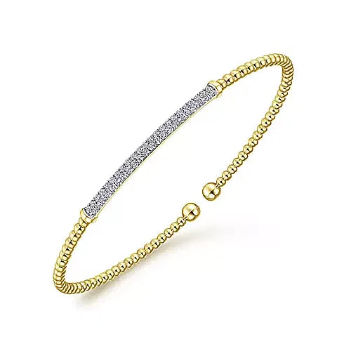 Gabriel & Co., 14K Yellow Gold Bujukan Split Cuff Bracelet with Diamond Pave Bar