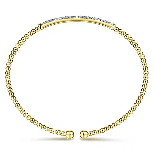 Gabriel & Co., 14K Yellow Gold Bujukan Split Cuff Bracelet with Diamond Pave Bar