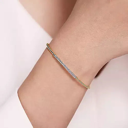 Gabriel & Co., 14K Yellow Gold Bujukan Split Cuff Bracelet with Diamond Pave Bar