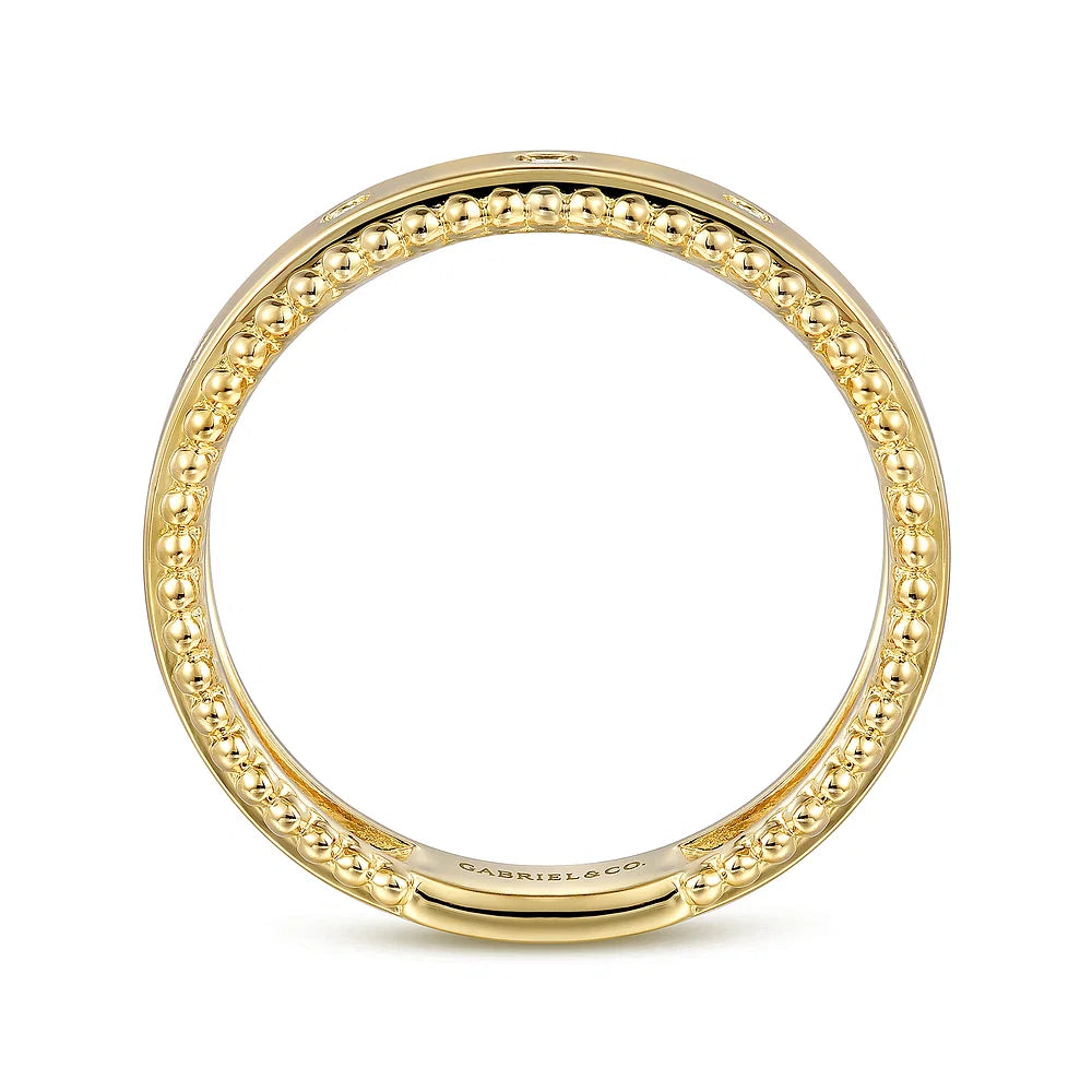 Gabriel & Co., 14K Yellow Gold Bujukan Diamond Bezel Wide Stackable Ladies Ring