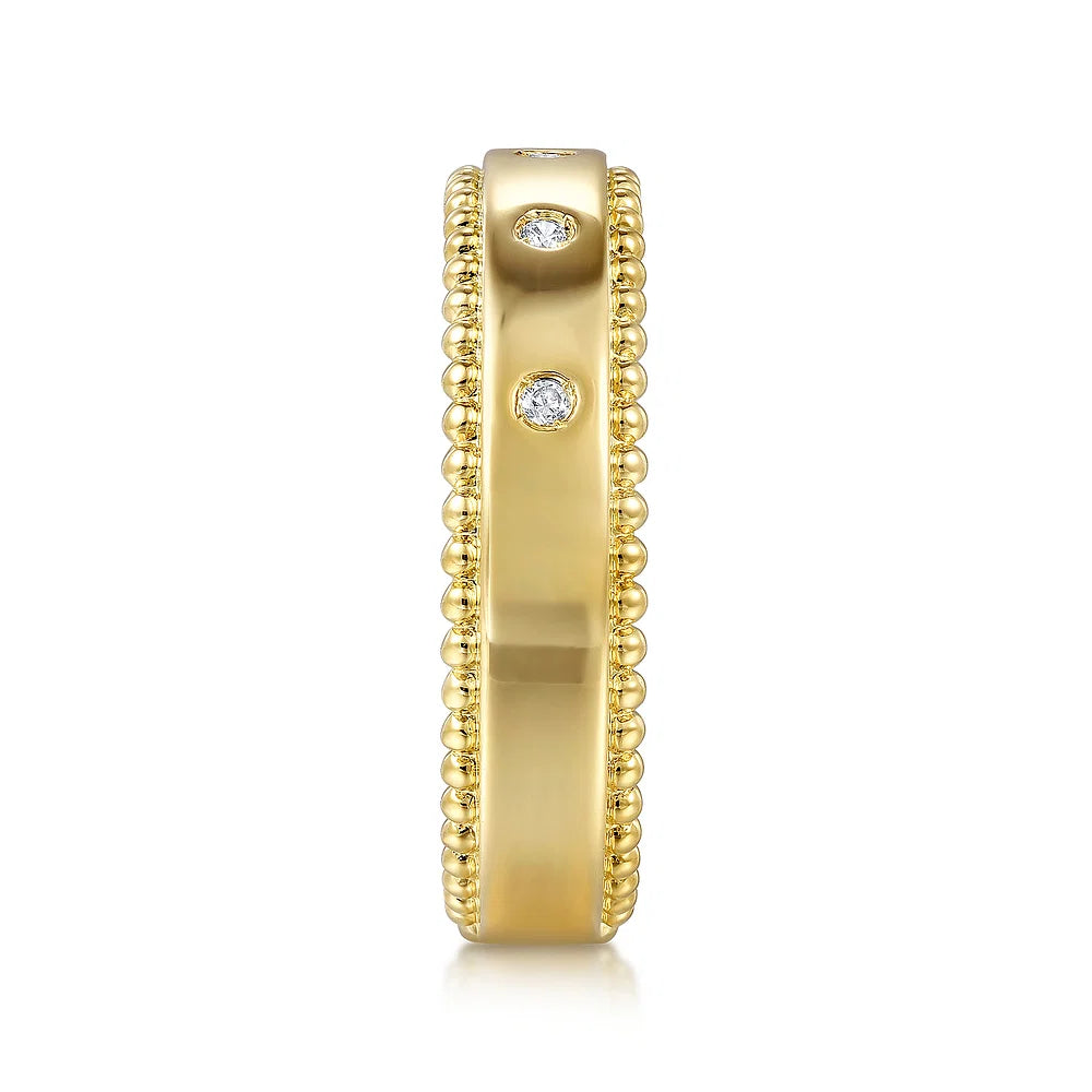 Gabriel & Co., 14K Yellow Gold Bujukan Diamond Bezel Wide Stackable Ladies Ring