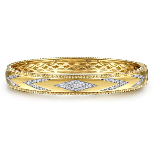 Gabriel & Co., 14K Yellow Gold Bujukan Diamond Chevron Pattern Bangle Bracelet
