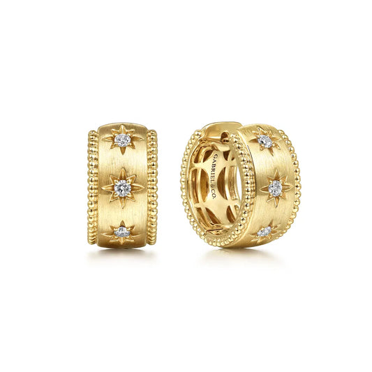 Gabriel & Co., 14K Yellow Gold Bujukan Diamond Huggie Earrings