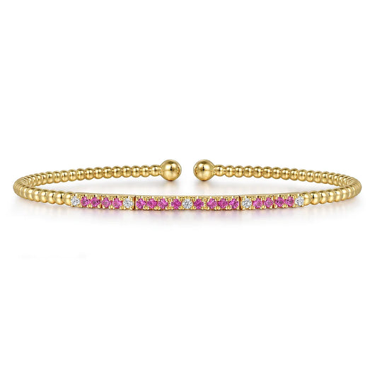 Gabriel & Co., 14K Yellow Gold Bujukan Diamond and Ruby Split Bangle