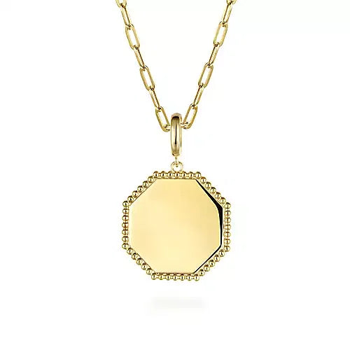 Gabriel & Co., 14K Yellow Gold Bujukan Hexagon Personalized Medallion Pendant