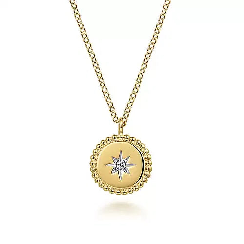 Gabriel & Co., 14K Yellow Gold Bujukan Medallion Necklace with Starburst Diamond Center