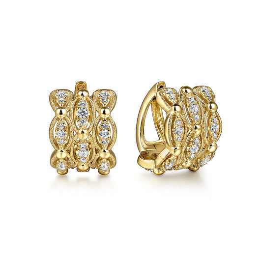 Gabriel & Co., 14K Yellow Gold Bujukan Multi Row Diamond Huggie Earrings