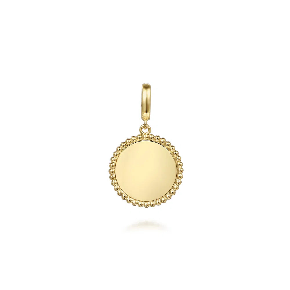 14K Gabriel & Co., 14K Yellow Gold Bujukan Round Personalized Medallion Pendant in size 18mm With Detachable Bail
