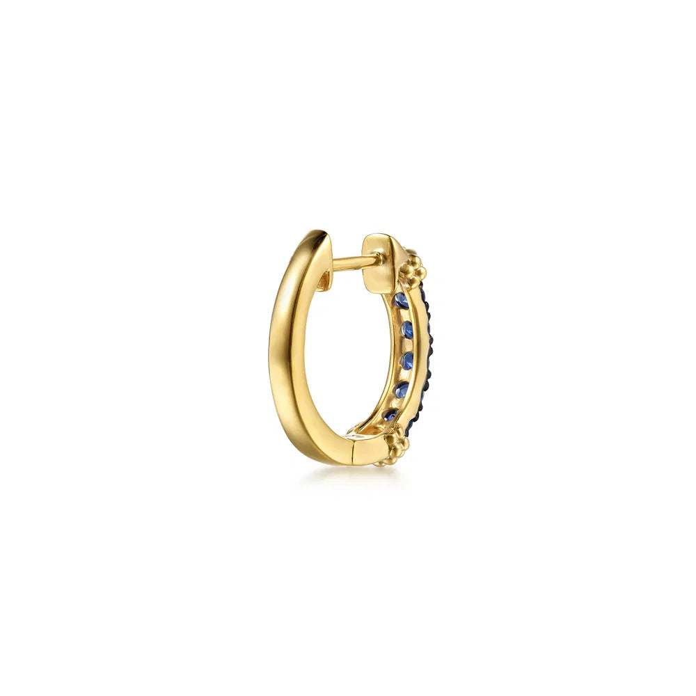 Gabriel & Co., 14K Yellow Gold Bujukan and Blue Sapphire Huggie Earrings