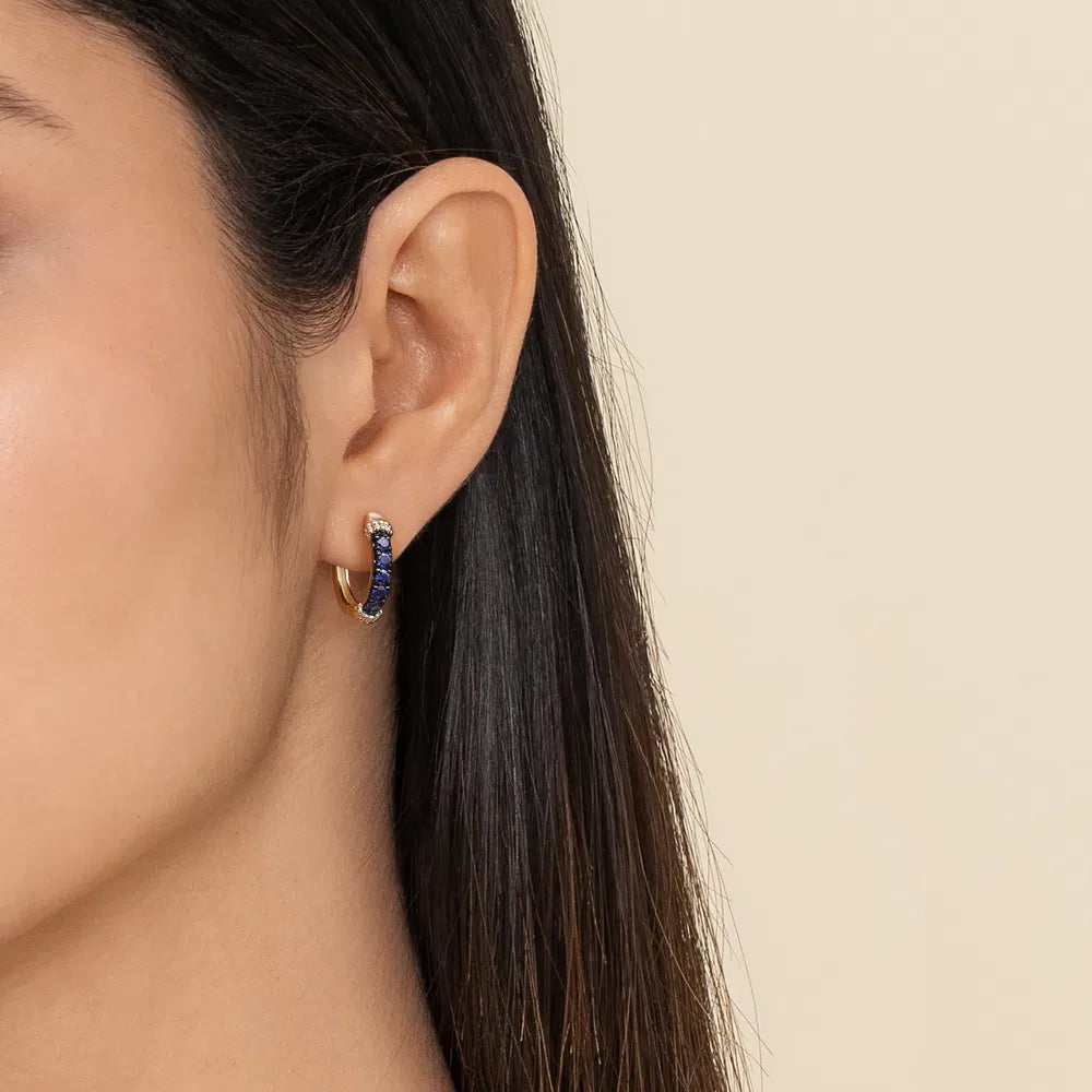 Gabriel & Co., 14K Yellow Gold Bujukan and Blue Sapphire Huggie Earrings