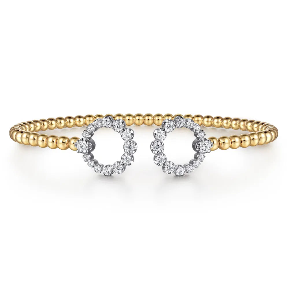 Gabriel & Co., 14K Yellow Gold Bujukan and Diamond Circle Open Bangle Bracelet