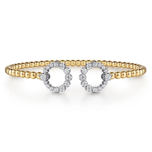 Gabriel & Co., 14K Yellow Gold Bujukan and Diamond Circle Open Bangle Bracelet
