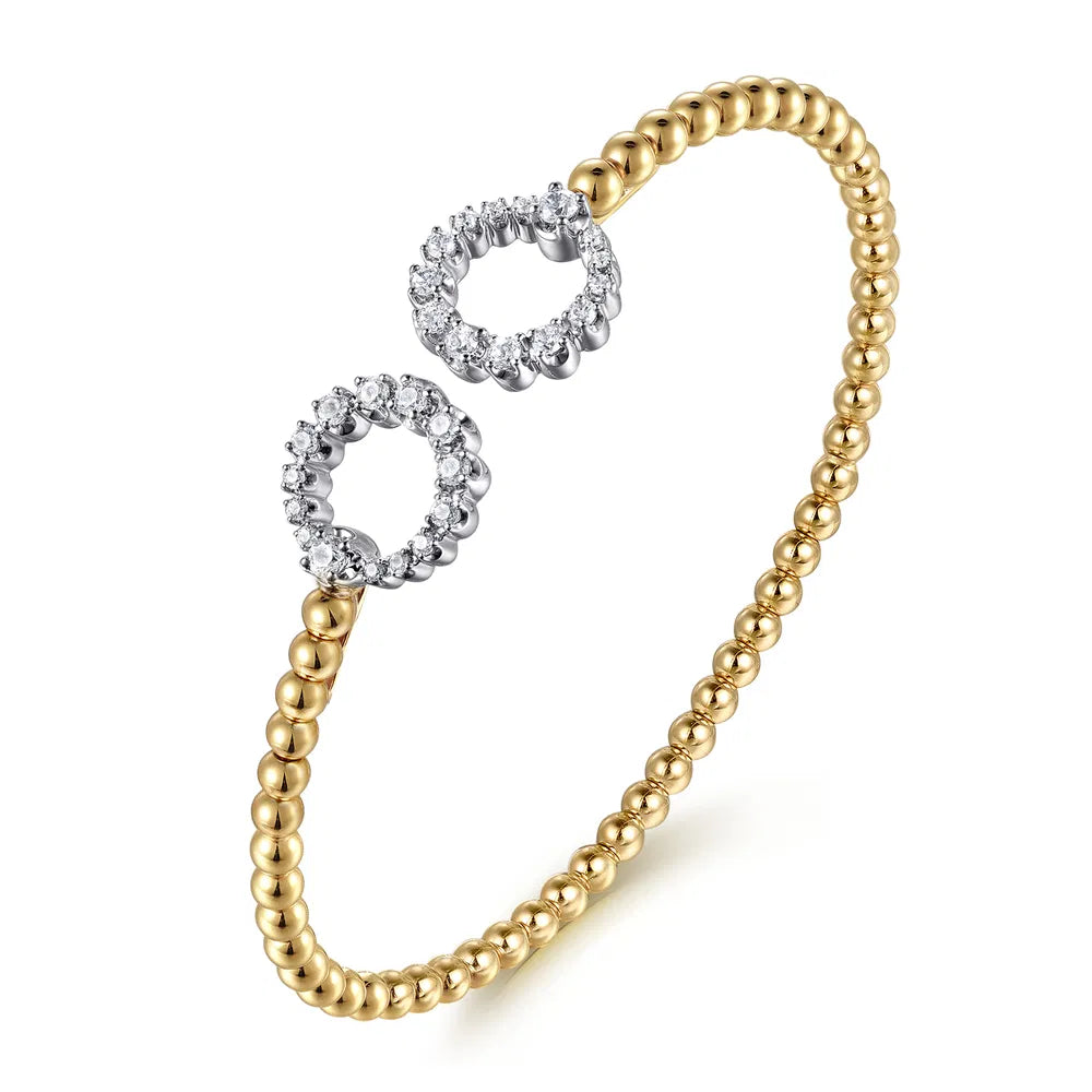 Gabriel & Co., 14K Yellow Gold Bujukan and Diamond Circle Open Bangle Bracelet