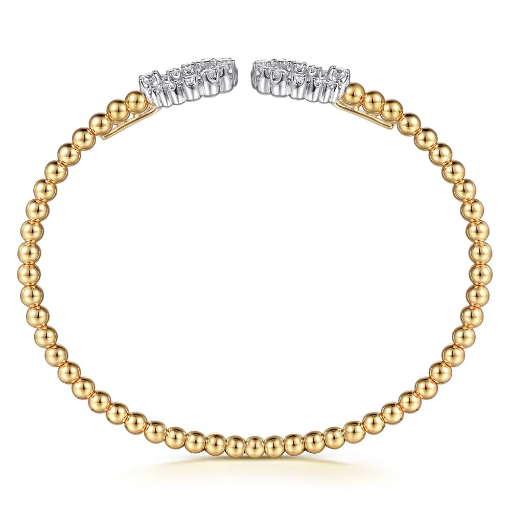 Gabriel & Co., 14K Yellow Gold Bujukan and Diamond Circle Open Bangle Bracelet