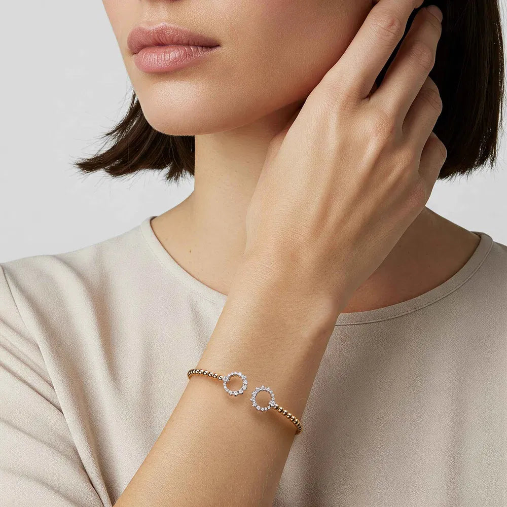 Gabriel & Co., 14K Yellow Gold Bujukan and Diamond Circle Open Bangle Bracelet