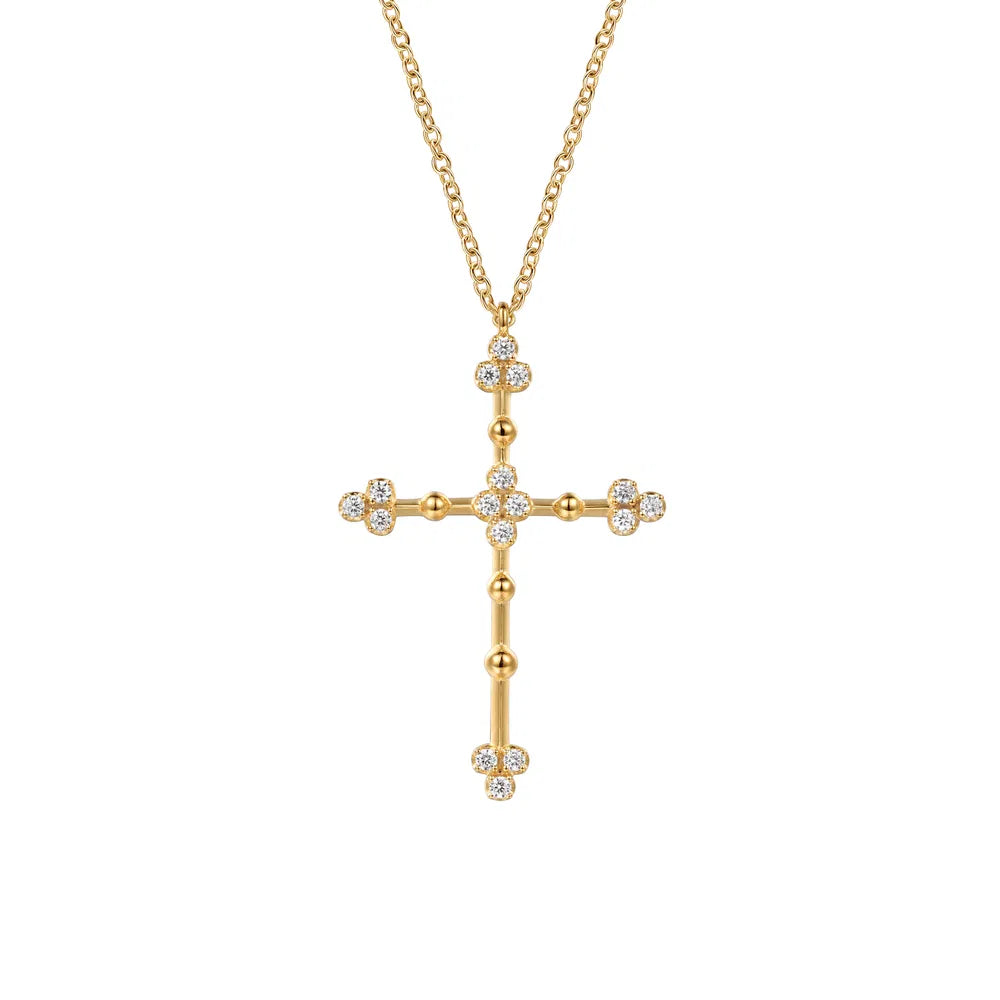 Gabriel & Co., 14K Yellow Gold Bujukan and Diamond Clover Cross Pendant Necklace