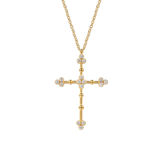 Gabriel & Co., 14K Yellow Gold Bujukan and Diamond Clover Cross Pendant Necklace