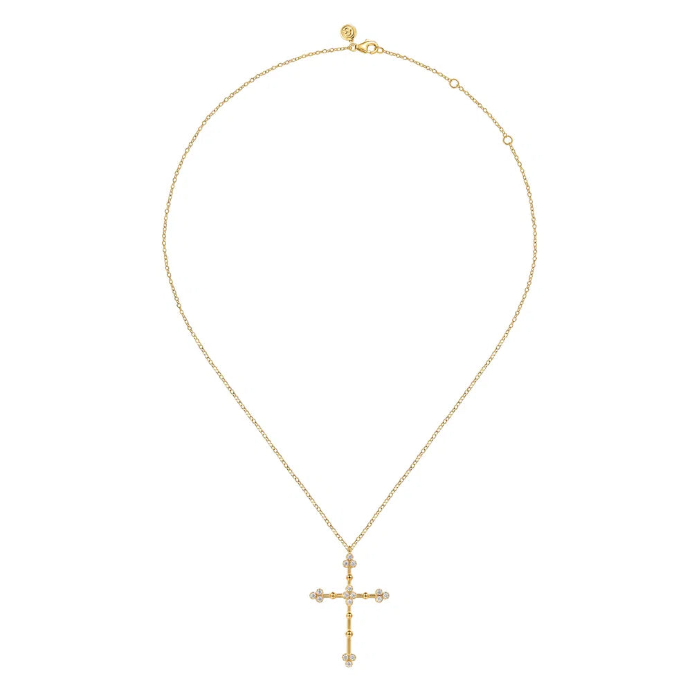 Gabriel & Co., 14K Yellow Gold Bujukan and Diamond Clover Cross Pendant Necklace