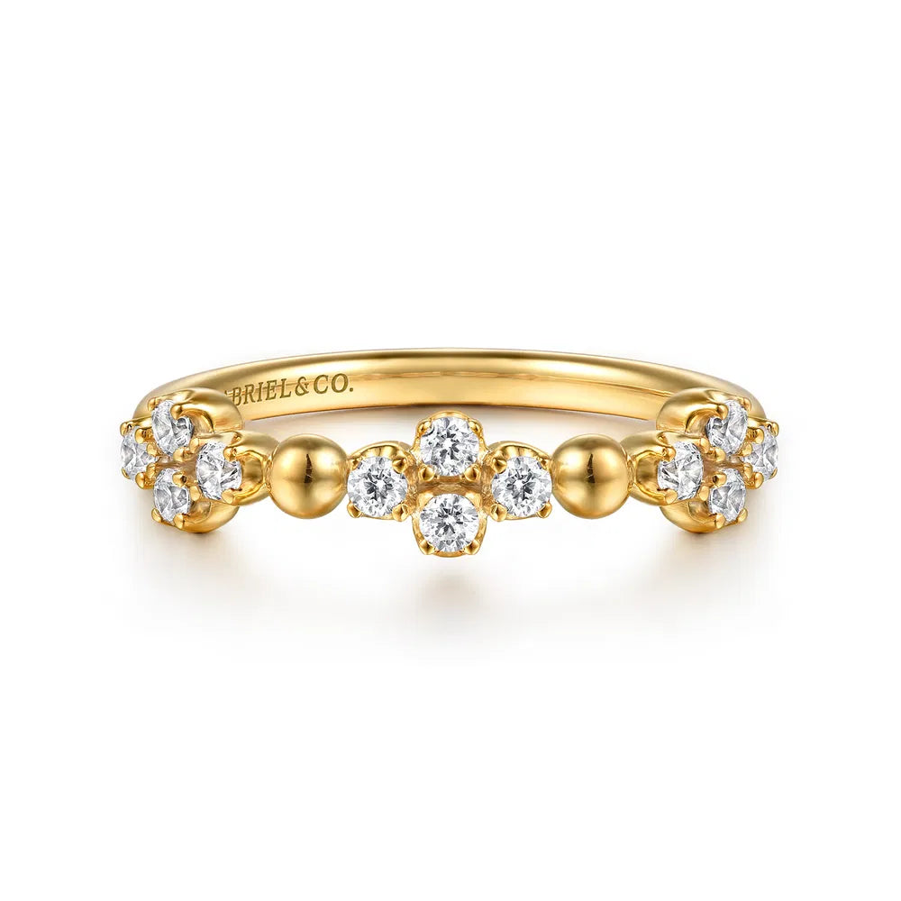 Gabriel & Co., 14K Yellow Gold Bujukan and Diamond Clover Stackable Ring