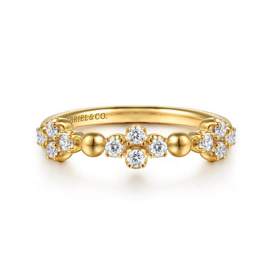 Gabriel & Co., 14K Yellow Gold Bujukan and Diamond Clover Stackable Ring
