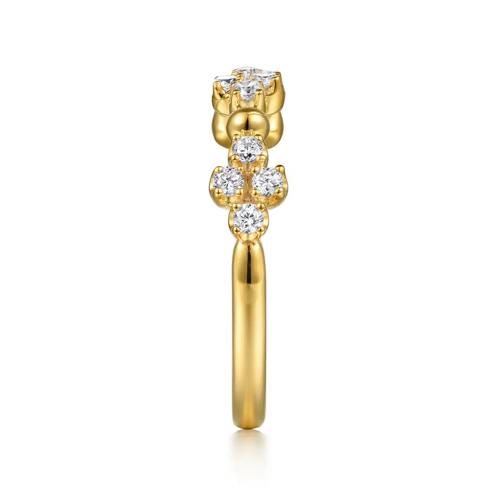 Gabriel & Co., 14K Yellow Gold Bujukan and Diamond Clover Stackable Ring