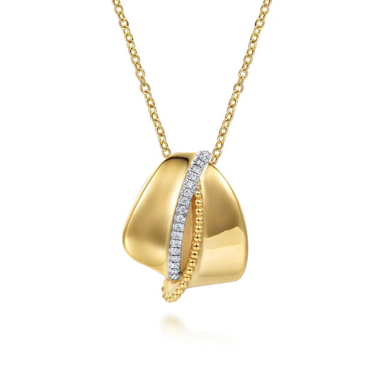 Gabriel & Co., 14K Yellow Gold Bujukan and Diamond Pendant Necklace