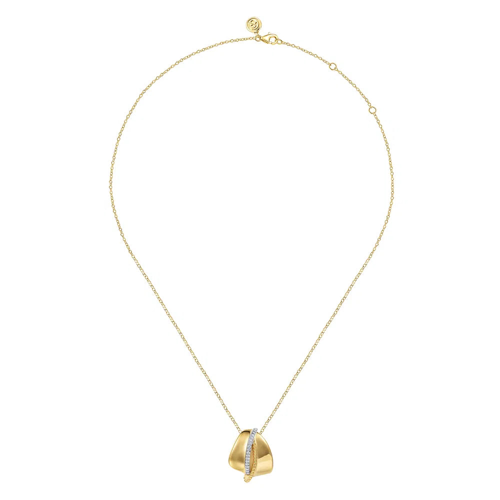 Gabriel & Co., 14K Yellow Gold Bujukan and Diamond Pendant Necklace